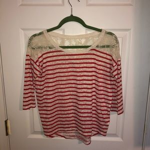 Women’s 3/4 sleeve thin fabric striped top w/ lace